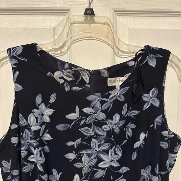 dressbarn Navy Sleeveless Midi Dress with Light Blue Floral Print - Picture 2 of 3